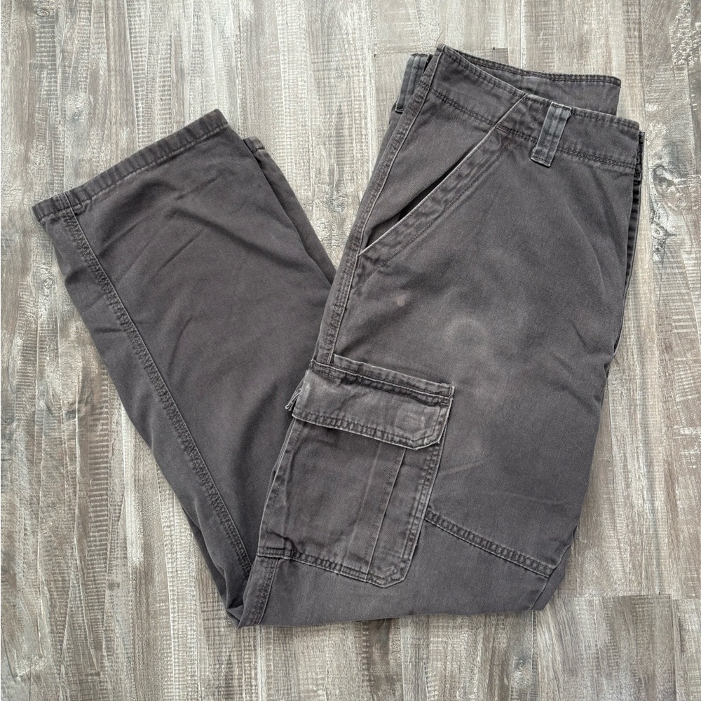 Mens Wrangler Relaxed Fit Cargo Pants Grey Cotton Pocket Sz 34x32